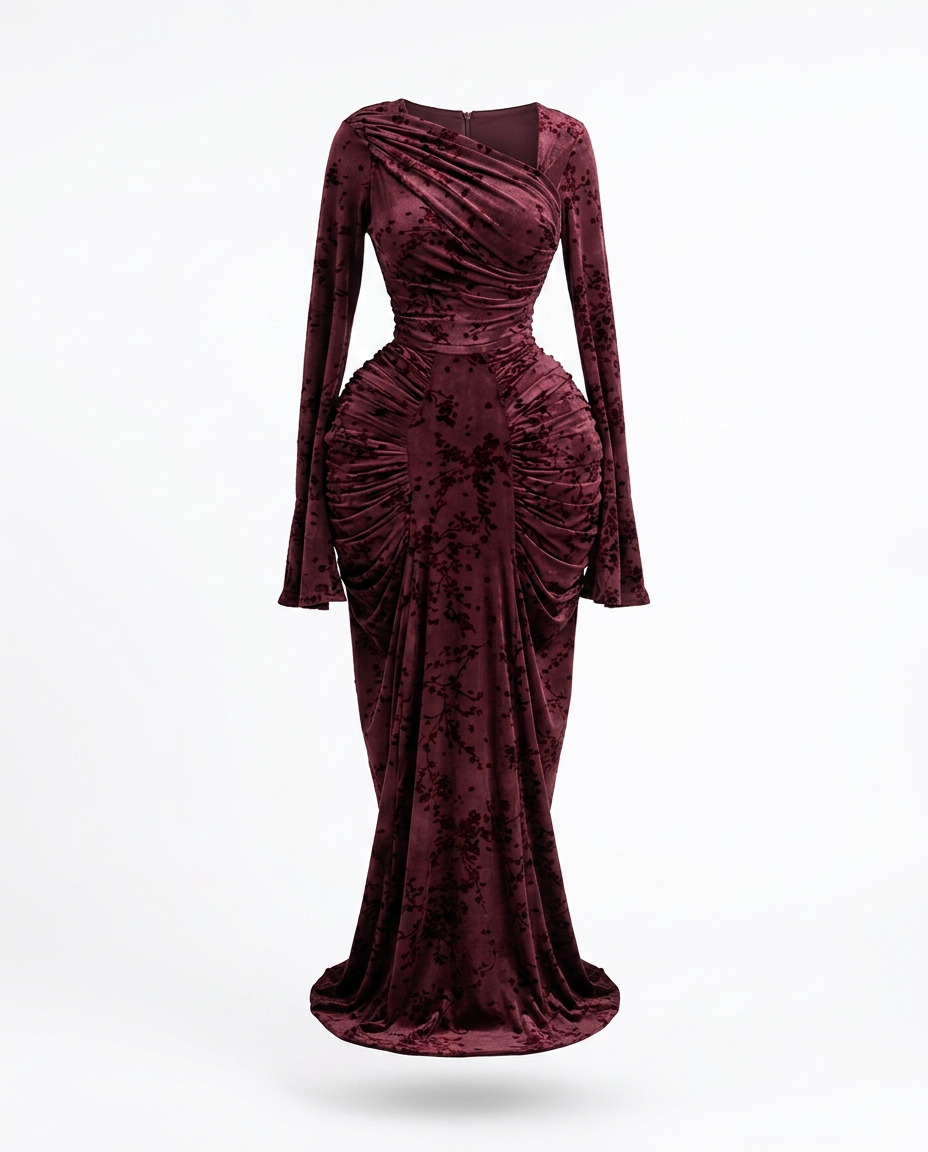 Limitless Printed Ruched Maxi Dress-4