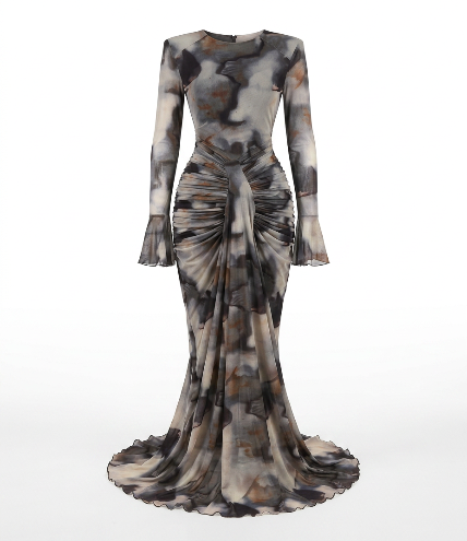 Limitless Printed Ruched Maxi Dress-5