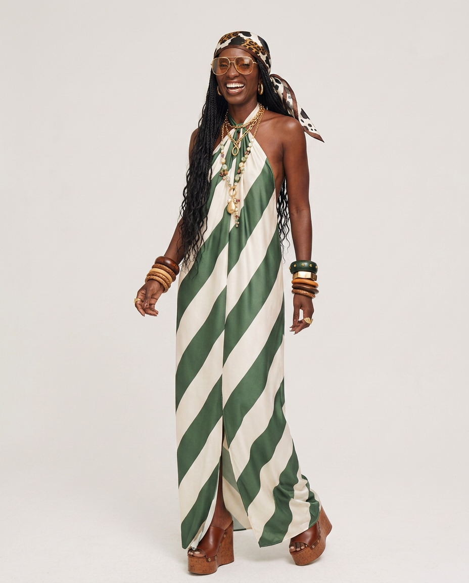 Liberated Striped Halter Maxi Dress-0