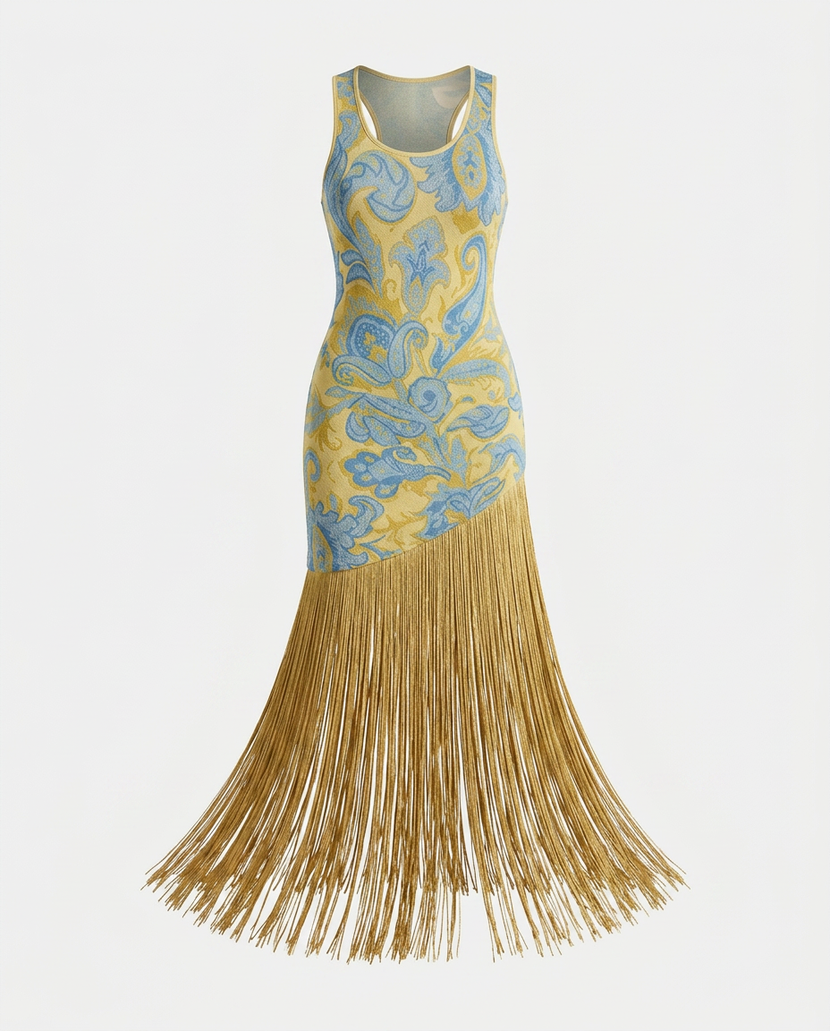 Wild Heart Printed Tassel Maxi Dress-5