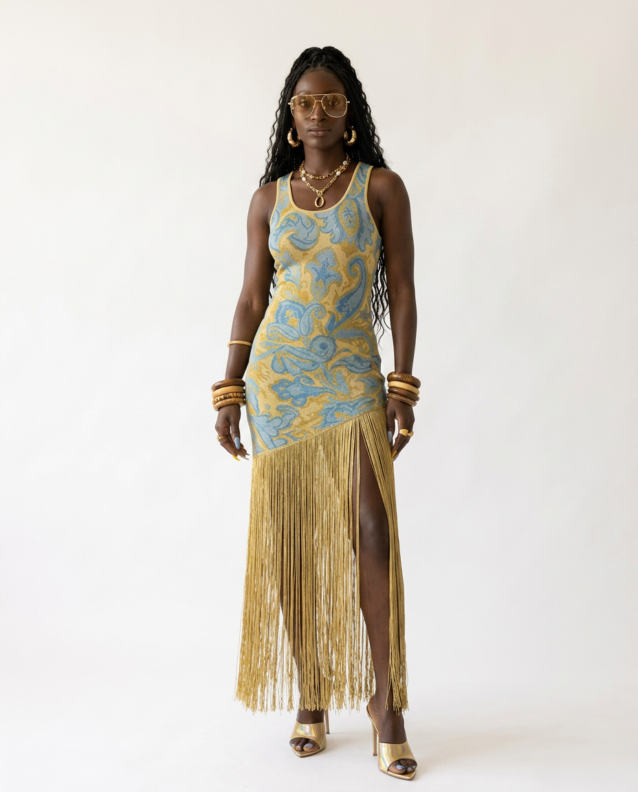 Wild Heart Printed Tassel Maxi Dress-2