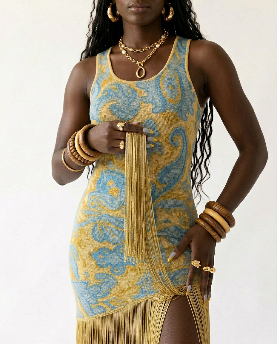 Wild Heart Printed Tassel Maxi Dress-3