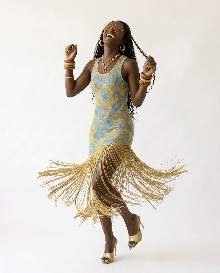 Wild Heart Printed Tassel Maxi Dress-0