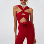 Sexy Hollow Out One-Piece Swimsuit Women Red Rose Set