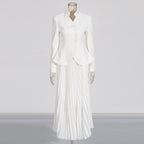 Two piece set of three-dimensional embroidery design jacket with high waist and pleated skirt