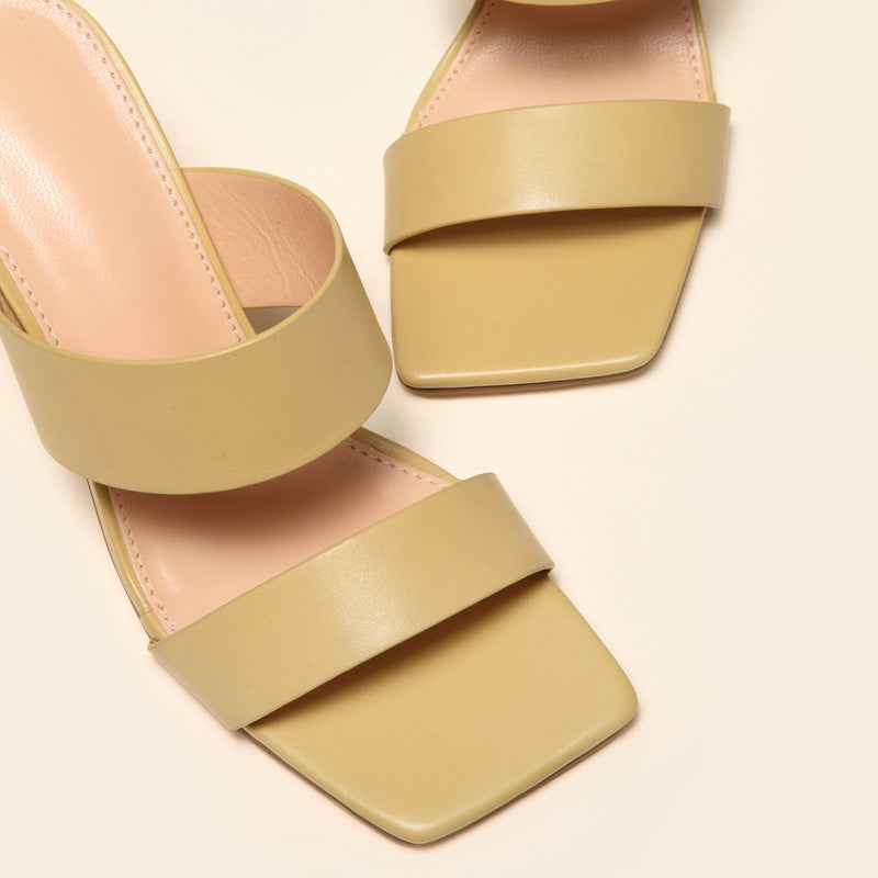 New Design Metal Strange High Heels Summer Women Slipper Elegant Square Toe Slip-On Sliders Shoes Ladies Sandals Size 42
