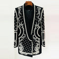 Fashion Designer Women's Shawl Collar Stunning Diamonds Pearls Beaded Blazer Dress