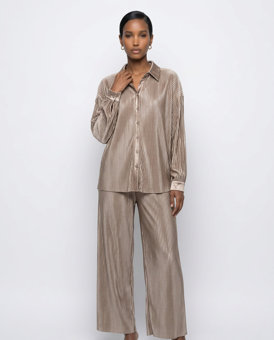 Champagne Gold Plissé Lounge Set-0