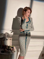 Vintage Square Collar Sweater Dress Women Designer Button Up Long Sleeve Autumn Winter Clothes Casual Traf Midi Dresses