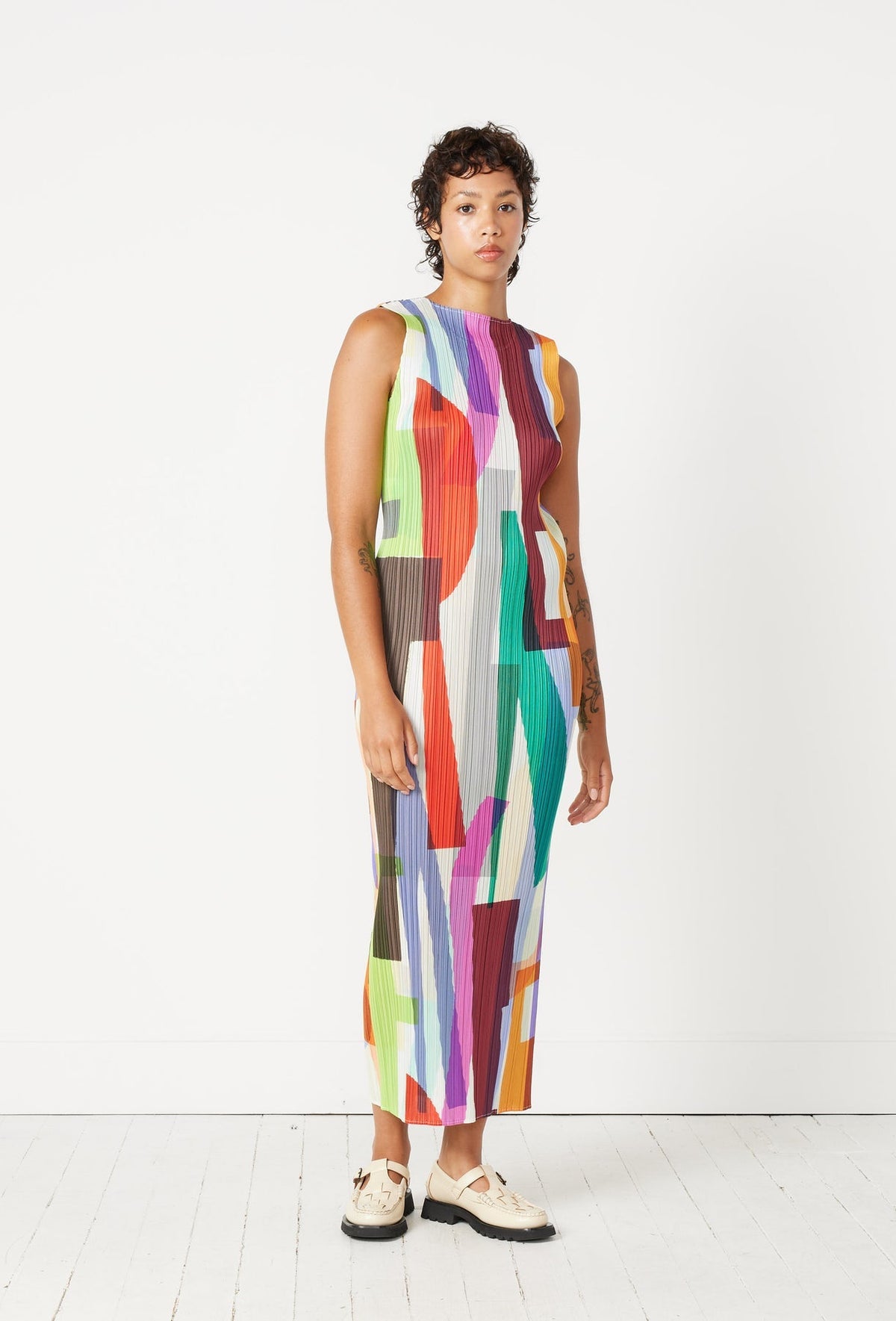 Pleated Printed Dress