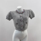 Fashion Style Oversized Knit Cardigan with Alpaca Wool, Colorful Rhinestone EmbellishmentOpen Front Women's Sweater