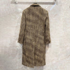 New Retro Herringbone Mohair Coat Women's Woolen Tweed Over The Knee Suit Collar Long Coat