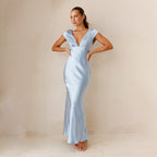Deep V slim fit backless temperament dress for women