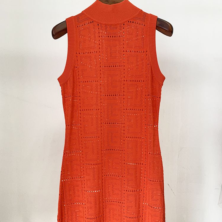 Newest 2023 Fashion Designer Perspective Hollow Out Geometrical Monogram Sleeveless Knitted Dress