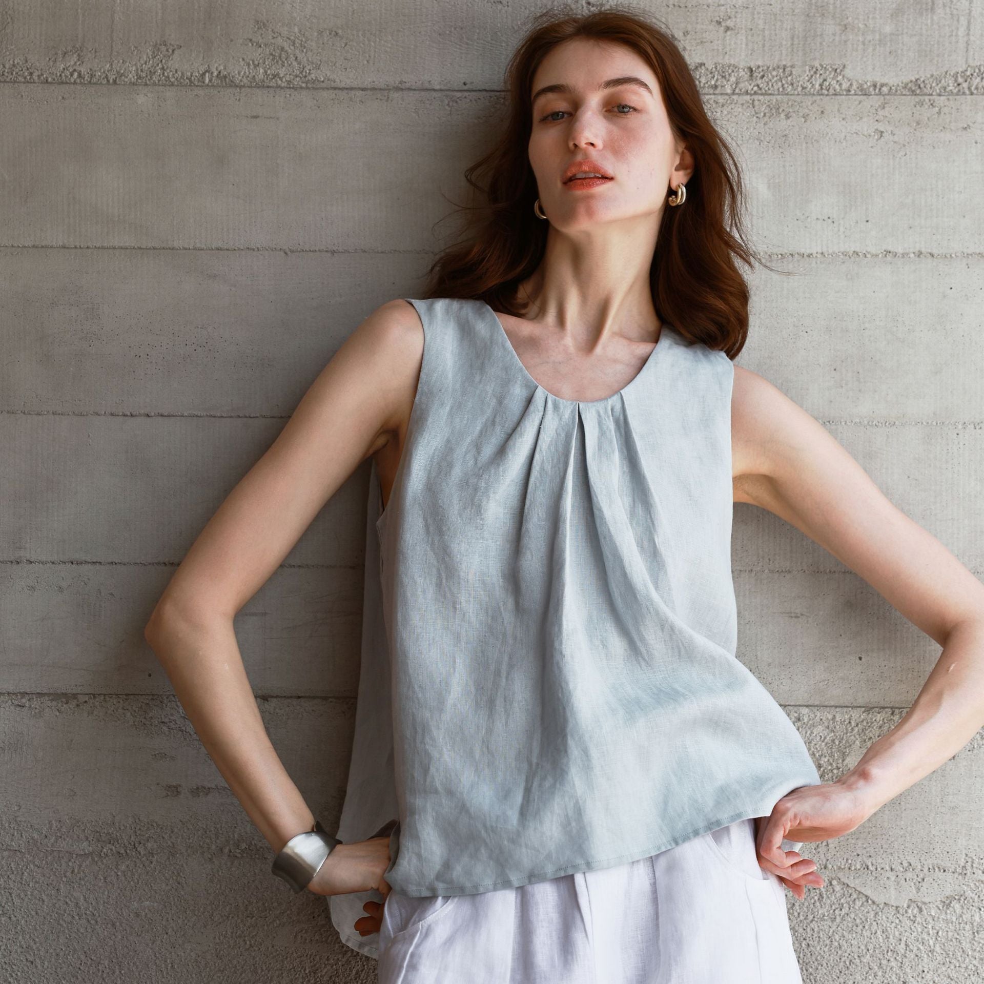 Linen Vest A-line Hem Women's Summer Loose Sleeveless Backless Design Top