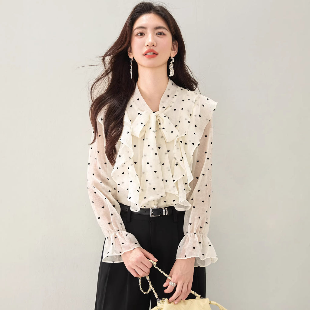 Chiffon Blouse Women's Spring Autumn Winter Fashion Design Elegant Long Sleeve Shirt