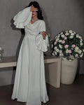 Elegant White Long Sleeve Fitted Wedding Dress Gown Loose Clothing