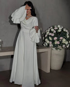 Elegant White Long Sleeve Fitted Wedding Dress Gown Loose Clothing