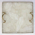 White Agate Serving Tray With Brass Handles | Square