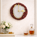 6" Diameter Burnt Red Crystal With White Agate Wall Clock
