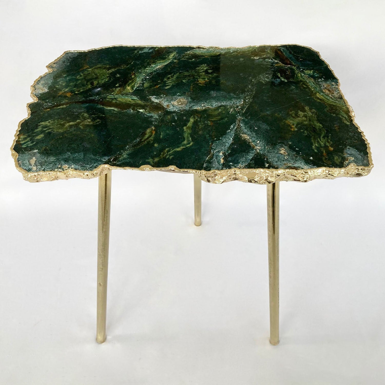 Green Agate/Crystal/Gemstone/Quartz Organic Edge Side/Drink/Coffee Table