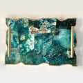 Large Composite Green Agate Serving Tray With Plain Modern Brass Handles/Personalised Momentos/Sign Boards 10"x15"