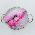 Pink Agate Serving Tray With Brass Loop Handles