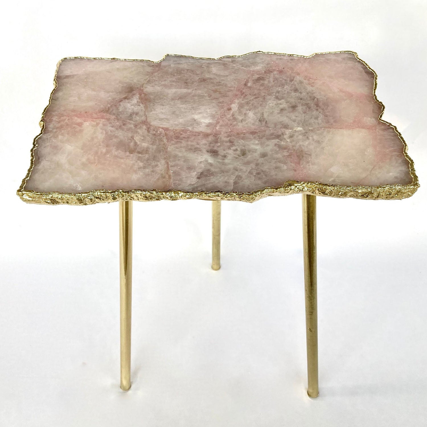 Rose Quartz Agate/Crystal/Gemstone/Quartz Organic Edge Side/Drink/Coffee Table