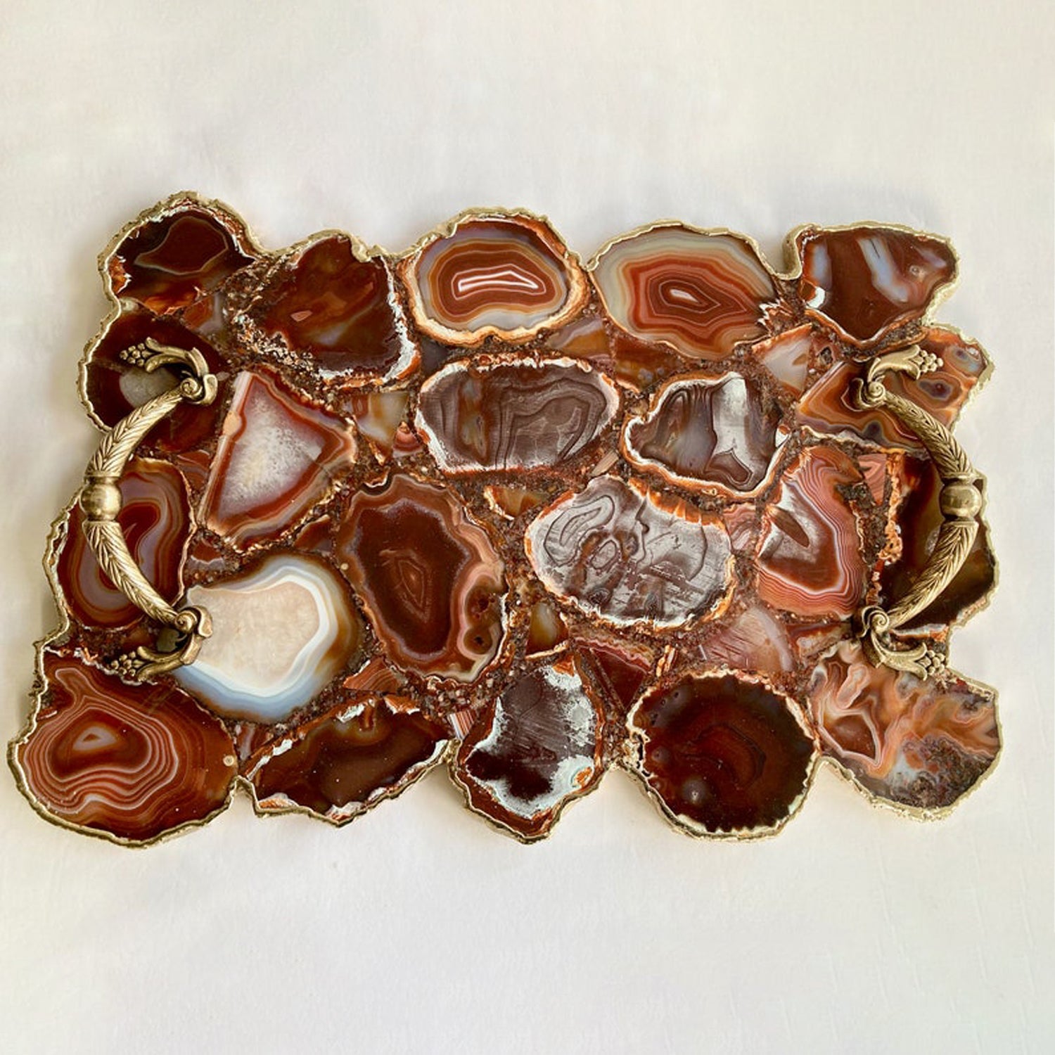 Large Red Agate Serving Tray With Brass Handles/Personalised Momentos/Sign Boards 10"x15"