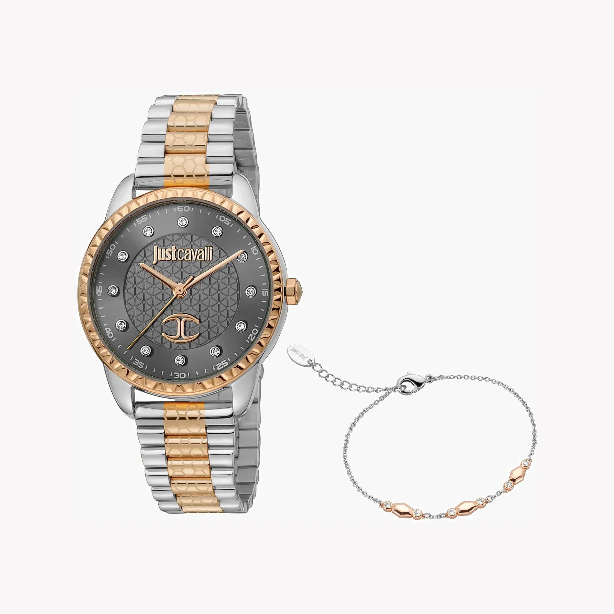 Just Cavalli Women's Silver & Rose Gold Watch, Gray Dial | Jc1l176m0095