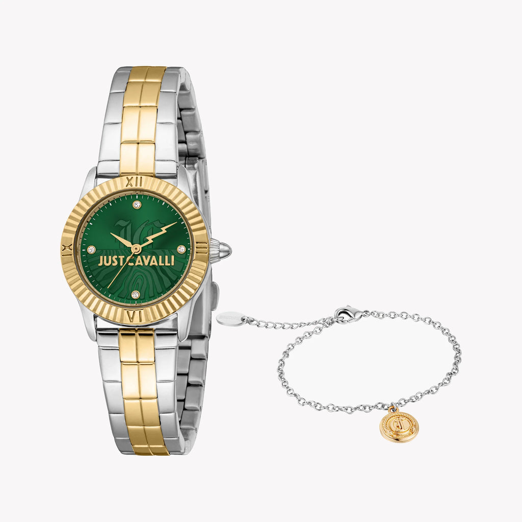 Just Cavalli Women's Two-Tone Watch, Dark Green Dial | Jc1l328m0085