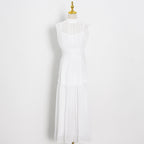 New Chiffon Small Stand Collar Solid Color Stitching Slim Long Swing Dress