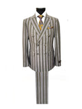 Brown Khaki Bold Stripe Double Breasted Suit