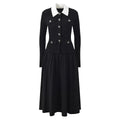 Chic Long Knit Pleated Dress with Turn-Down Collar in French Chic Style for Women