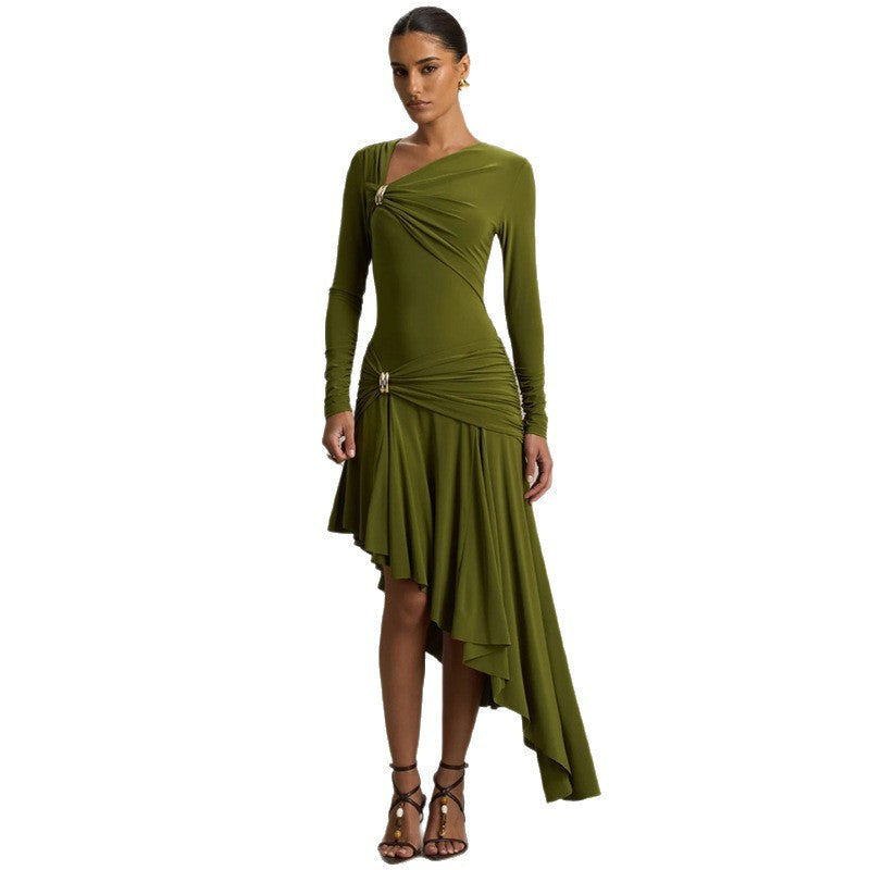 Style Irregular Sleeveless Ruched Fitted Bodycon Dress