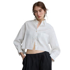 Pure Linen Long Sleeve Short Length Women's Commuter Style Solid Color Loose Cardigan Top French Chic Blouse