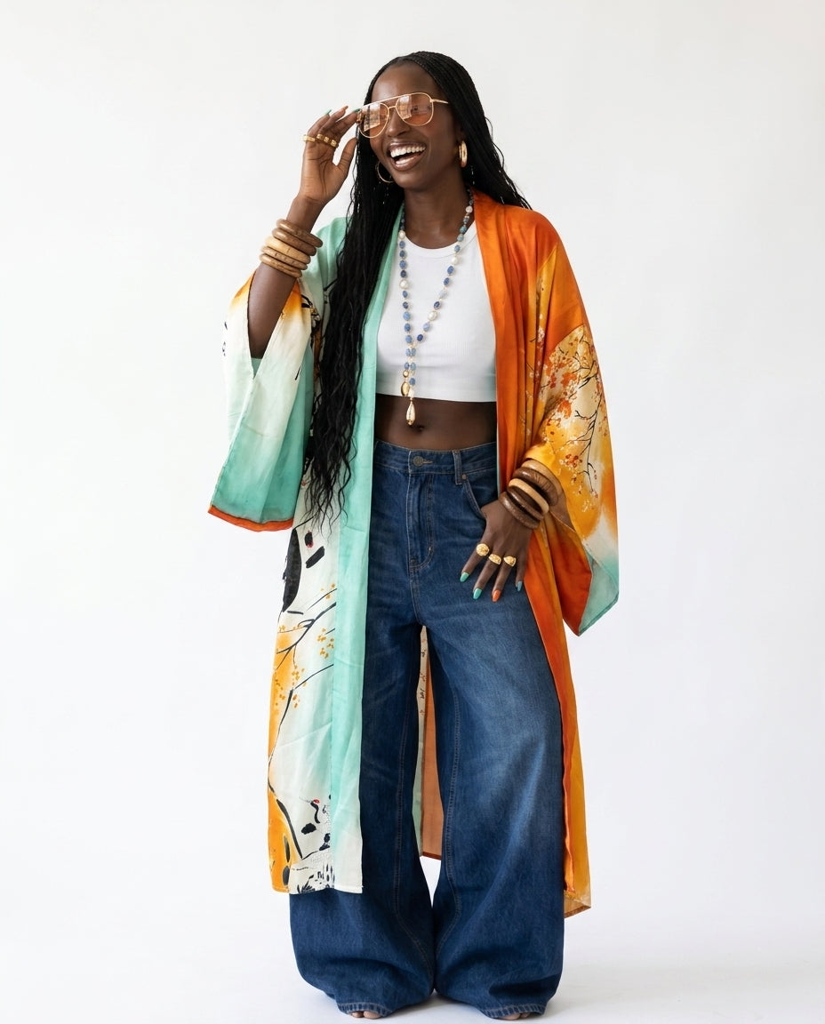 Vibrant Printed Silk Feeling Kaftan-0