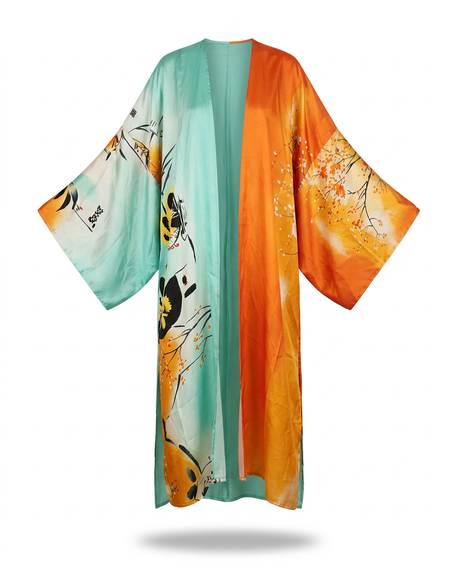 Vibrant Printed Silk Feeling Kaftan-1
