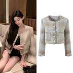 Korean Fashion Winter Jackets for Women  Elegant O-neck Woven Wool Coat Luxury High Quality