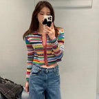 Sequined Striped Sweater Cardigans Women Luxury High Street Single Breasted Long Sleeve Designer  Vintage Elegant Traf Tops Pull