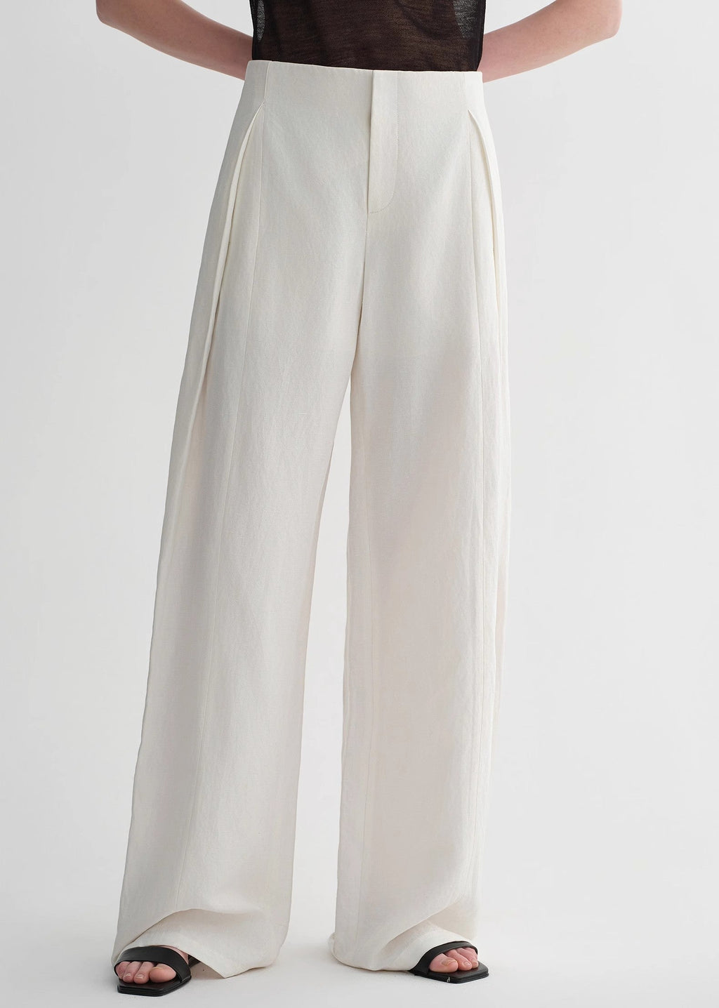 Summer mulberry silk linen waistless three-dimensional pleated wide-leg pants for women