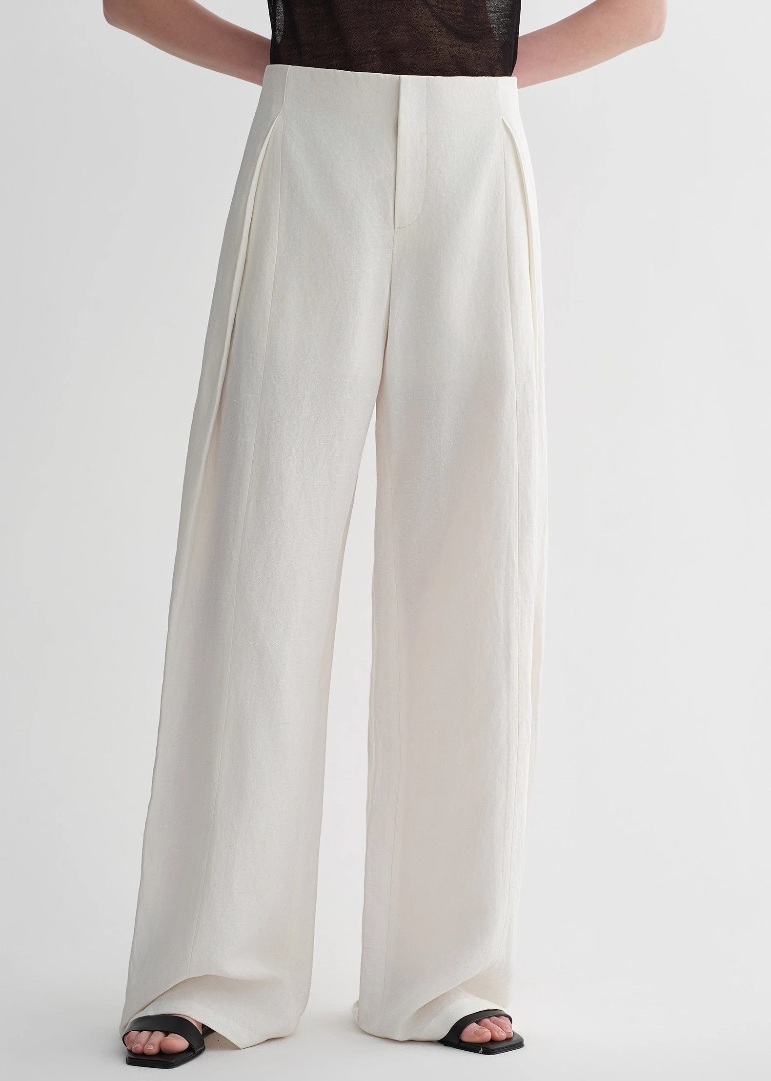 Summer mulberry silk linen waistless three-dimensional pleated wide-leg pants for women