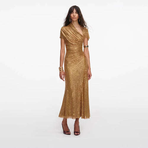 Asymmetrical Shoulder Rhinestone Sleeveless Evening Dress