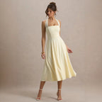 Pure Color Halter Backless Elegant Chiffon Sheath Dress with Waistline for Women