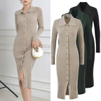 Sweater Dress Women  Luxury Single Breasted Long Sleeve Knitted Dresses Autumn Winter Clothing