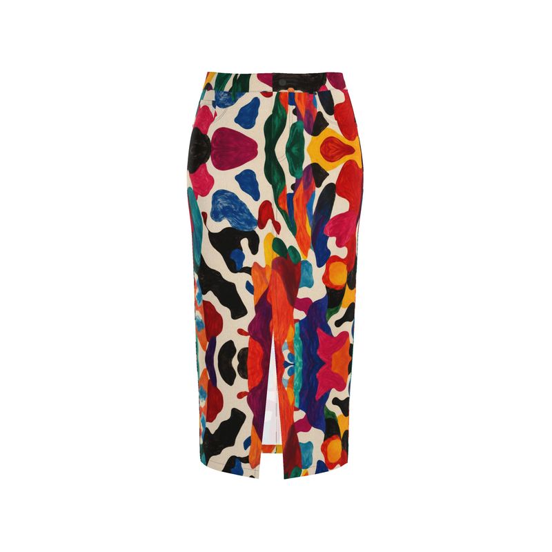Vibrant Printed Split Denim Printed Skirt