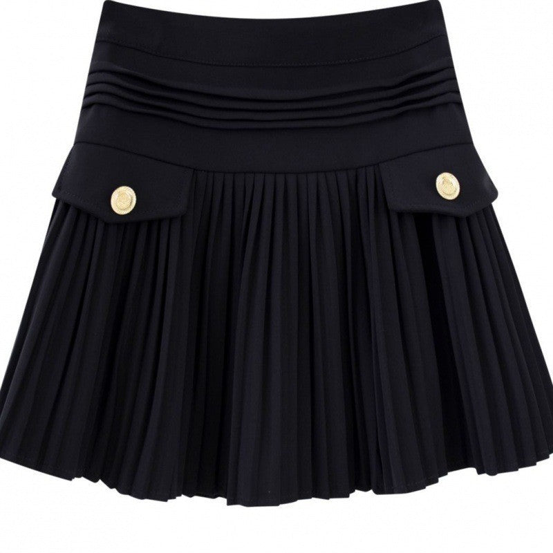 Korean style design, niche pleated skirt, A-line slimming temperament, high waisted short skirt