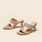 New Design Metal Strange High Heels Summer Women Slipper Elegant Square Toe Slip-On Sliders Shoes Ladies Sandals Size 42