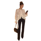 Round neck flared sleeves slim fit irregular shirt top