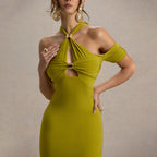 Summer Charming Halter Fitted Dress Sexy Backless Sleeveless Bodycon Long Dress for Women